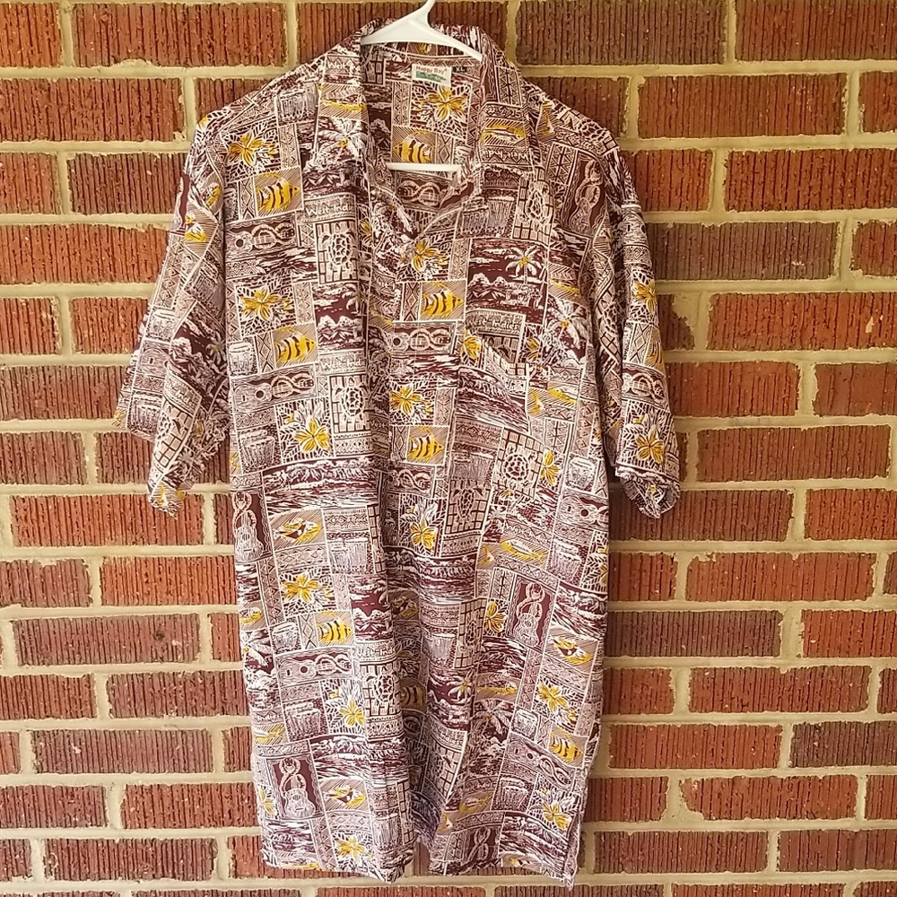 Happy Bay Men's Tropical Hawaiian Aloha Short Sleeve Shirt Vacation Cruise - XL
